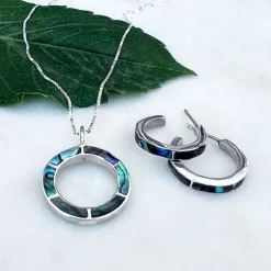 Online Abalone Inlay Huggies Earrings