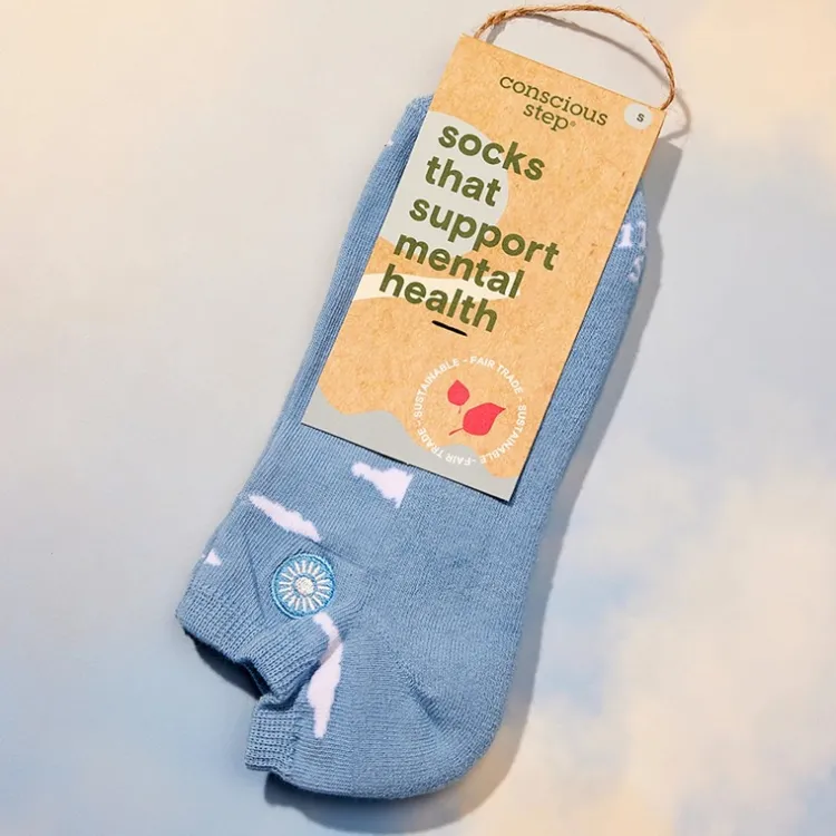 New Ankle Socks that Support Mental Health Floating Clouds Socks