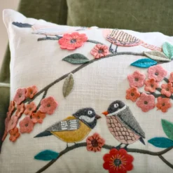 New Bird Flock Multi Embroidered Pillow 12″ x 20″ Pillows