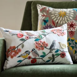 New Bird Flock Multi Embroidered Pillow 12″ x 20″ Pillows
