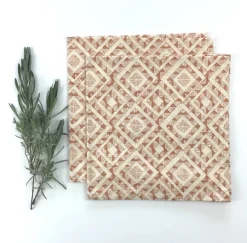 Outlet Block Print Organic Cotton Napkins Set/2 – Amber Triangles Linens