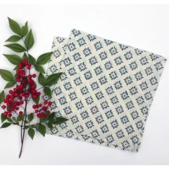 Fashion Block Print Organic Cotton Napkins Set/2 – Teal Diamond Linens
