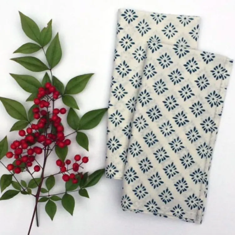 Fashion Block Print Organic Cotton Napkins Set/2 – Teal Diamond Linens