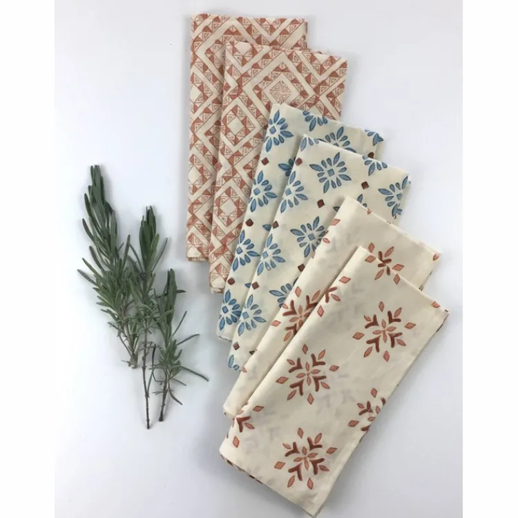 Outlet Block Print Organic Cotton Napkins Set/2 – Amber Triangles Linens