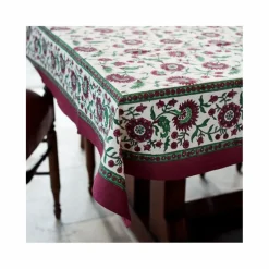 Discount Block Print Tablecloth 55″ x 55″ – Crimson Aster Linens