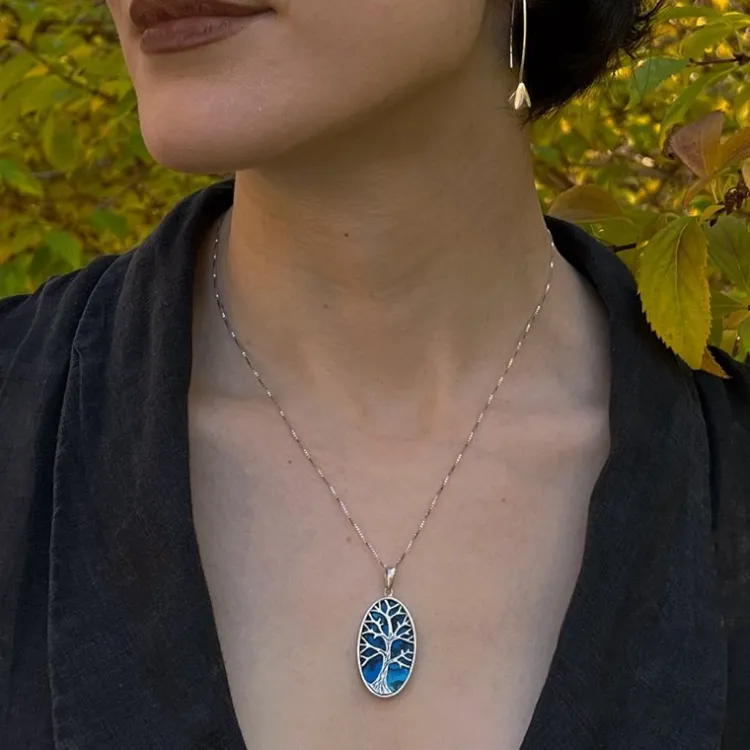 Fashion Blue Abalone Tree of Life Necklace Necklaces