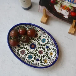 Best Blue Floral Painted Oval Tray Tabletop
