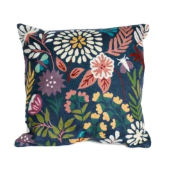 Fashion Botanical 18” Chainstitch Pillow Navy Pillows