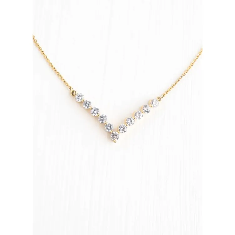 Online Brilliance V-Bar Chevron Zircon & Gold Necklace Fight Trafficking | Necklaces