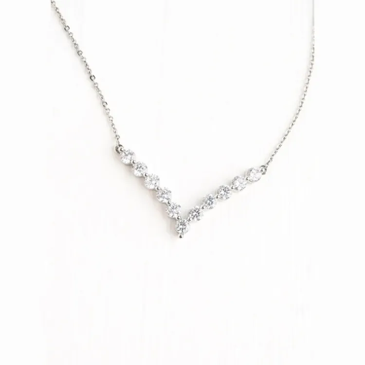 Discount Brilliance V-Bar Chevron Zircon & Platinum Necklace Fight Trafficking | Necklaces