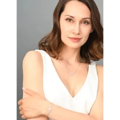 Discount Brilliance V-Bar Chevron Zircon & Platinum Necklace Fight Trafficking | Necklaces