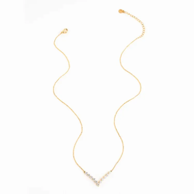Online Brilliance V-Bar Chevron Zircon & Gold Necklace Fight Trafficking | Necklaces