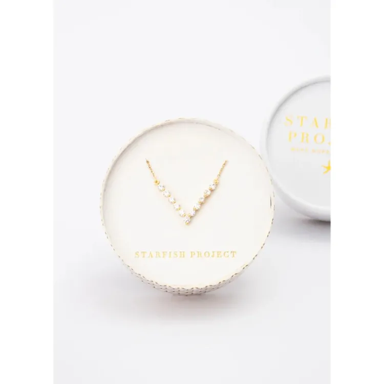 Online Brilliance V-Bar Chevron Zircon & Gold Necklace Fight Trafficking | Necklaces