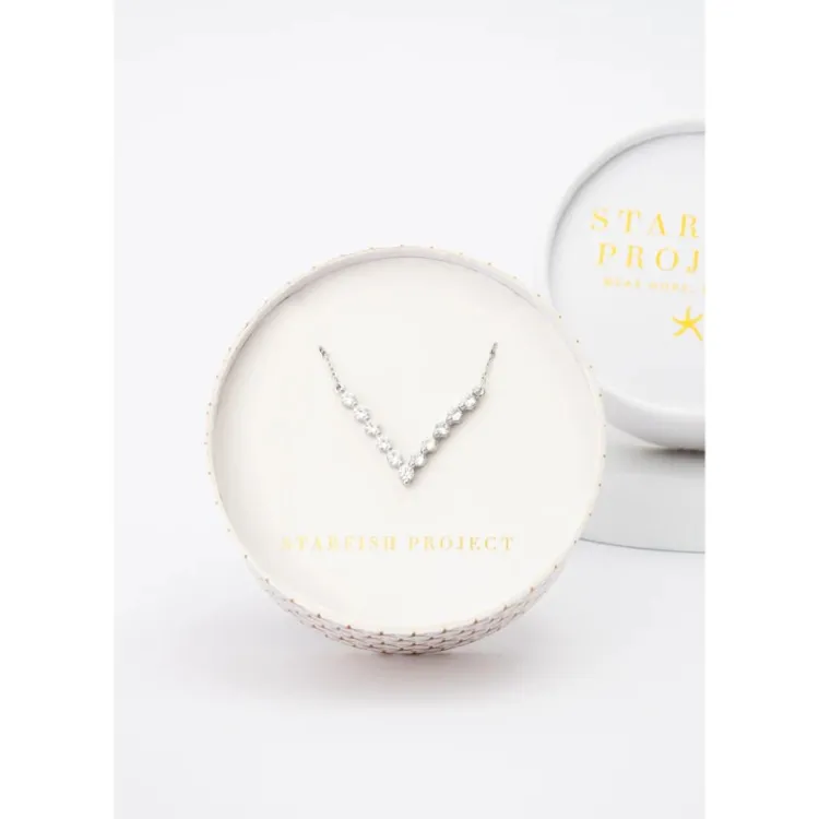 Discount Brilliance V-Bar Chevron Zircon & Platinum Necklace Fight Trafficking | Necklaces