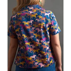 Online Camp Shirt Blue Horses Women Tops & Tunics | Women’s Sale