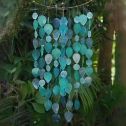 Fashion Capiz Leaf Chime – Teal Capiz Wind Chimes