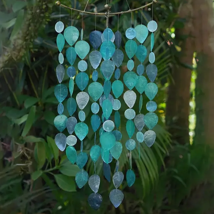 Fashion Capiz Leaf Chime – Teal Capiz Wind Chimes