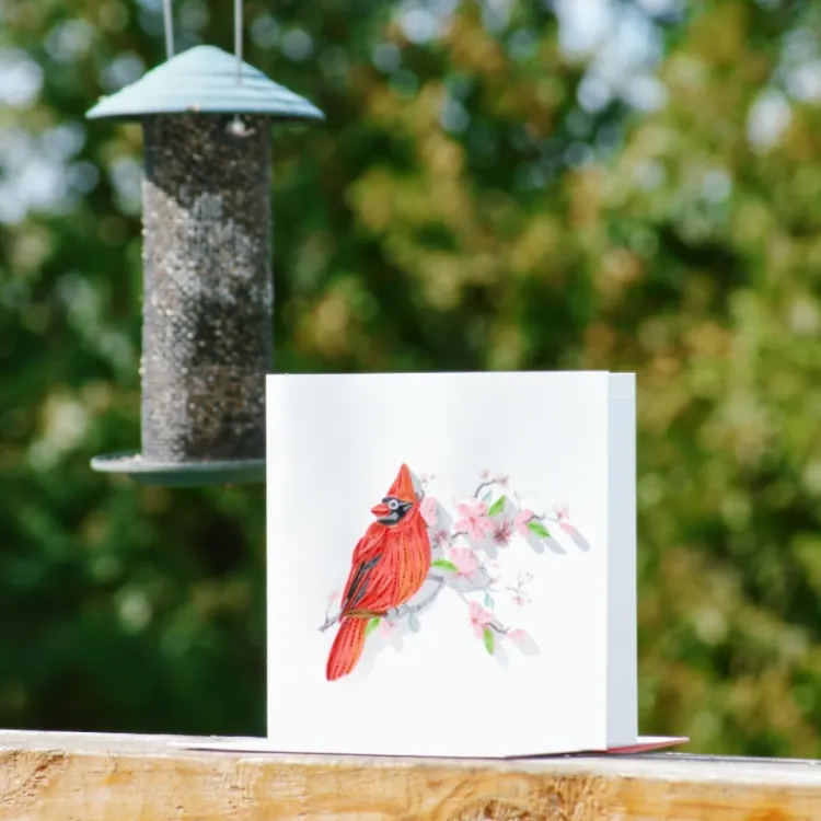 Fashion Cardinal & Cherry Blossom Quilling Card Bird & Flower Cards