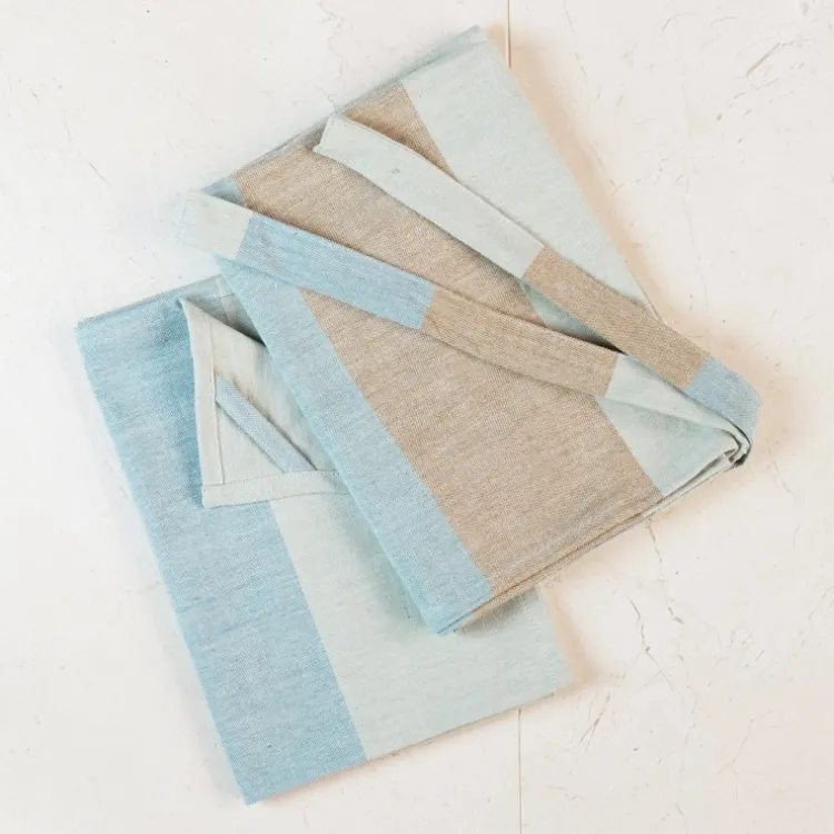 Discount Cotton Tea Towel Apron Combo – Green Stripe Set/2 Linens | Bread Warmer Baskets