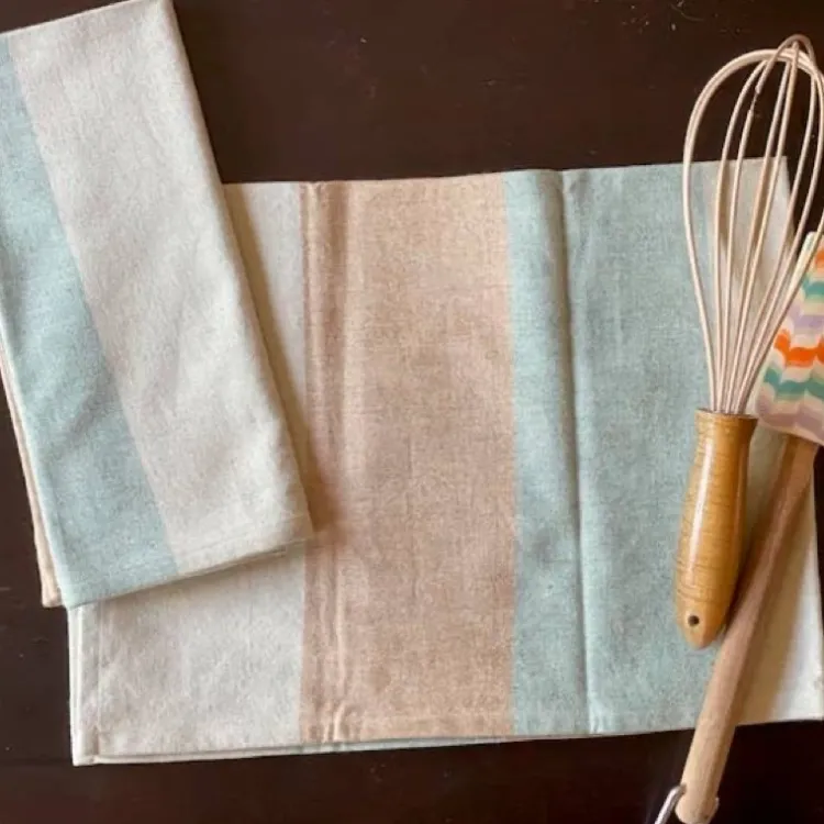 Discount Cotton Tea Towel Apron Combo – Green Stripe Set/2 Linens | Bread Warmer Baskets