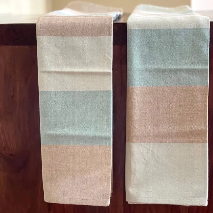 Discount Cotton Tea Towel Apron Combo – Green Stripe Set/2 Linens | Bread Warmer Baskets