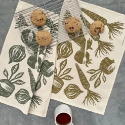 Fashion Cotton Tea Towel Farm to Table Olive Linens | Bread Warmer Baskets