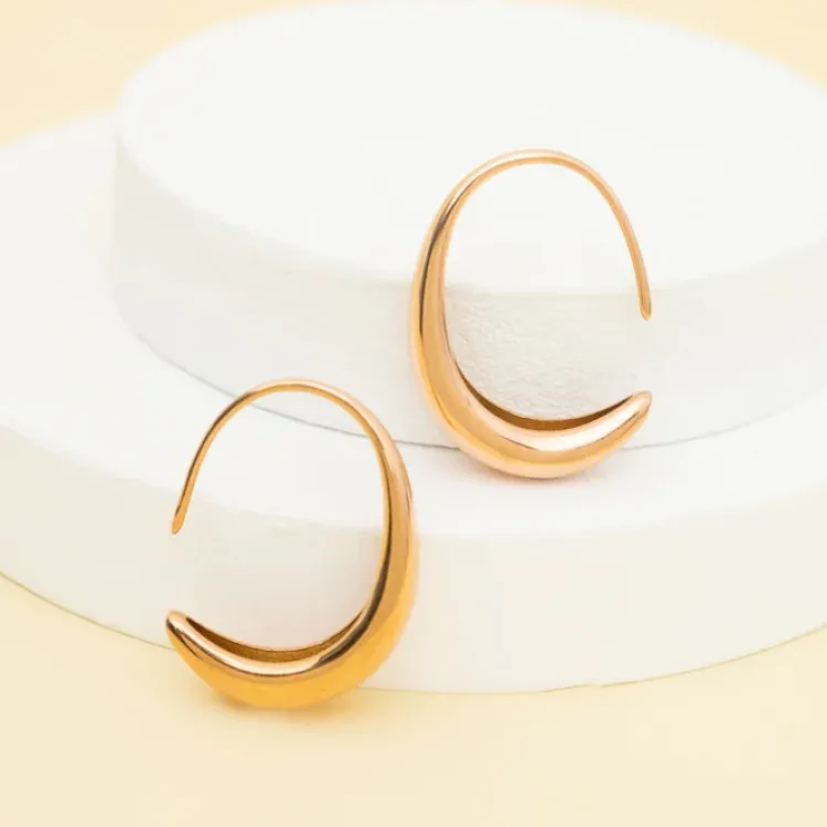 Best Crescent Moon Thread Drop Earrings Rose Gold Fight Trafficking | Earrings