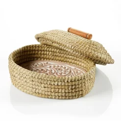 Hot Curly Fern Bread Warmer Basket with Lid Tabletop | Bread Warmer Baskets