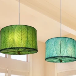 Fashion Drum Pendant 18” Leaf Lamp – Blue Leaf Lamps