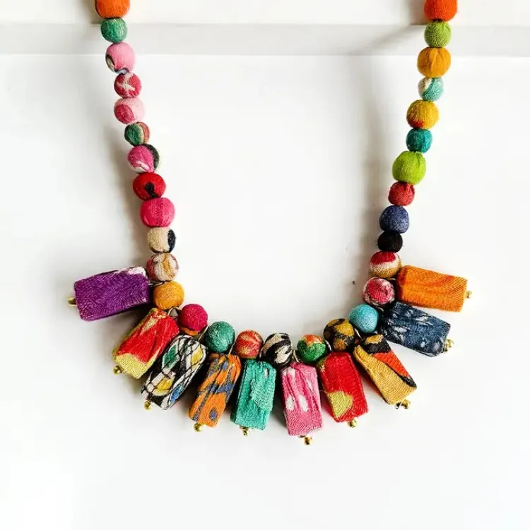 Outlet Fanned Rectangle Kantha Necklace Kantha Jewelry | Necklaces
