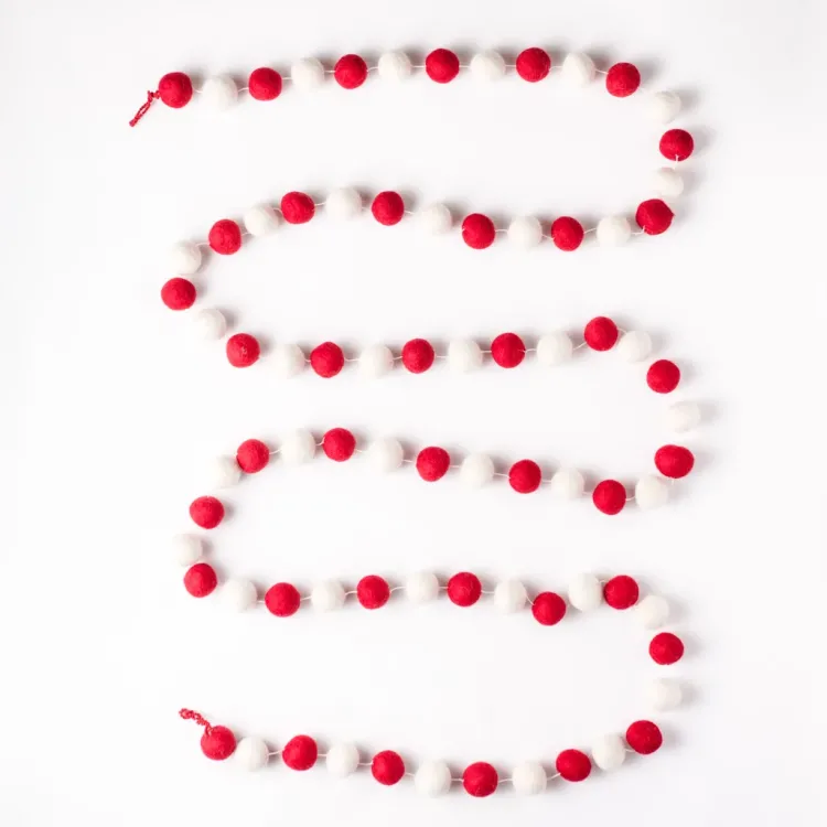 Clearance Felt Ball Garland Red & White Garlands