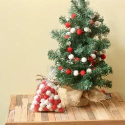 Clearance Felt Ball Garland Red & White Garlands