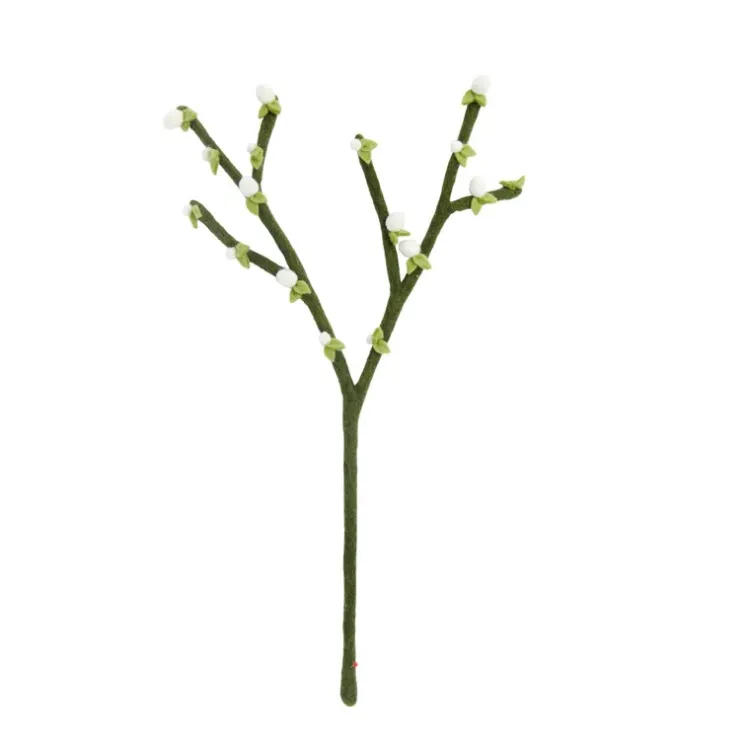 New Felt Bud Branch Dark Green Felt Flowers