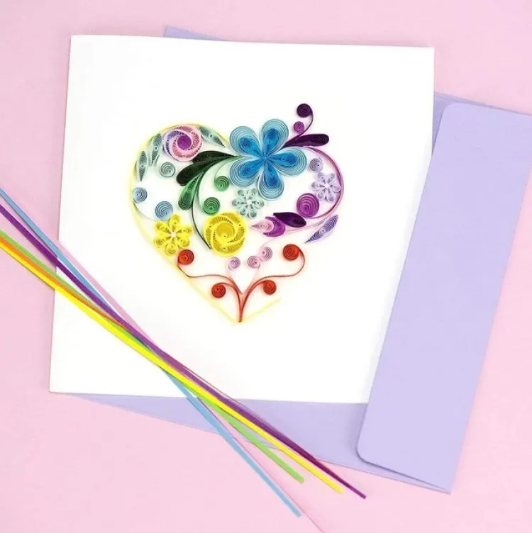 Fashion Floral Rainbow Heart Quilling Card Love Cards