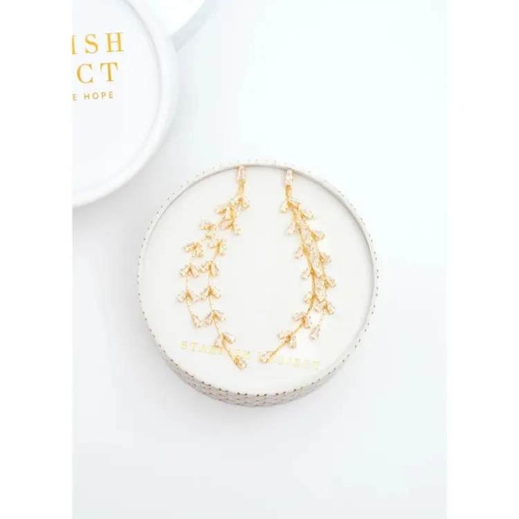 Hot Graceful Willow Zircon and Gold Dangle Earrings Fight Trafficking | Earrings