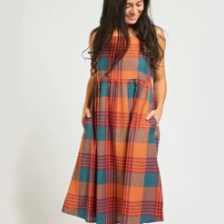 Discount Ivy Midi Dress Persimmon Plaid Dresses
