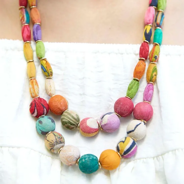 Clearance Kantha Cylinder Necklace Kantha Jewelry | Necklaces