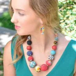 Fashion Kantha Graduated Bead Statement Necklace Kantha Jewelry | Necklaces