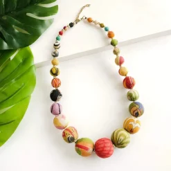 Fashion Kantha Graduated Bead Statement Necklace Kantha Jewelry | Necklaces
