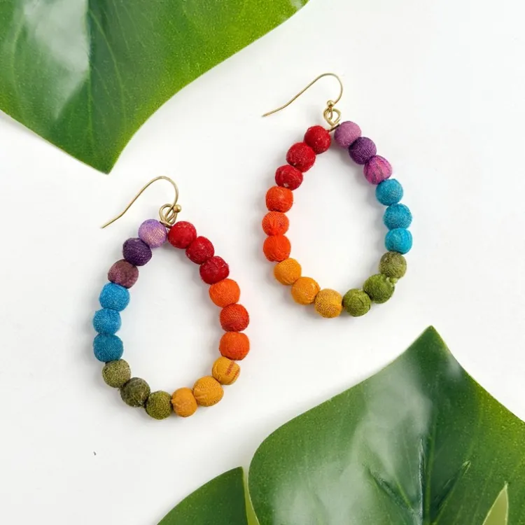 Discount Kantha Prism Teardrop Earrings Earrings | Kantha Jewelry