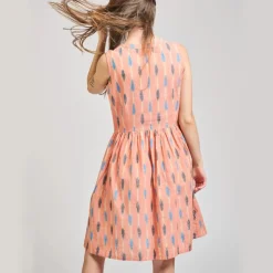 Fashion Kerala Placket Dress Peach Ikat Dresses