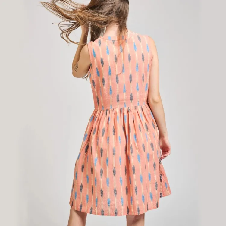 Fashion Kerala Placket Dress Peach Ikat Dresses