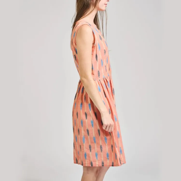 Fashion Kerala Placket Dress Peach Ikat Dresses