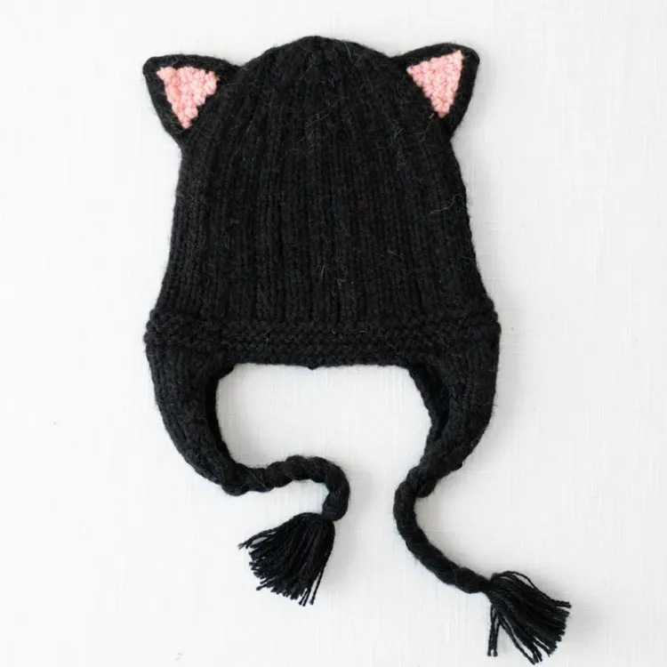 New Kids Animal Hat Black Cat Knitwear