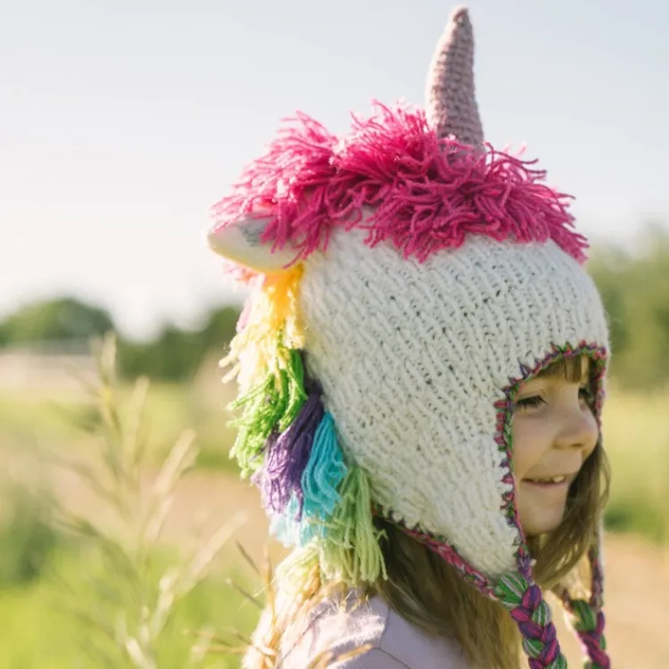 Online Kids Animal Hat Unicorn White Knitwear