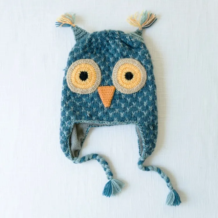 Discount Kids Knit Blue Owl Hat Knitwear