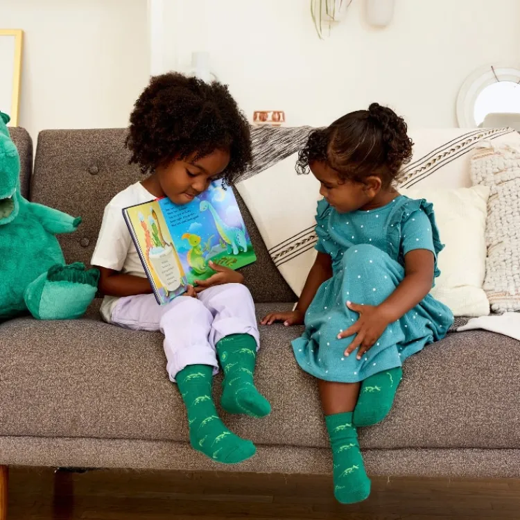 New Kids Socks That Give Books Green Dinosaur Socks