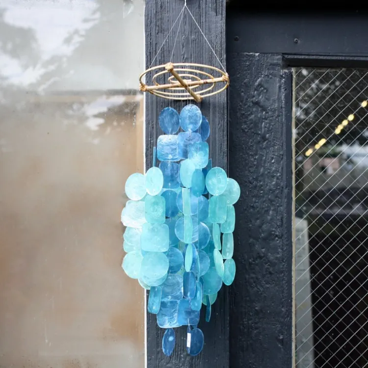 Online Medium Capiz Shell Chime – Blue Turquoise Capiz Wind Chimes