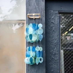 Clearance Mini Chandelier Capiz Wind Chime – Green Blue Capiz Wind Chimes