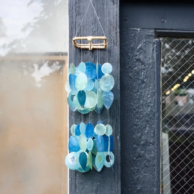 Clearance Mini Chandelier Capiz Wind Chime – Green Blue Capiz Wind Chimes